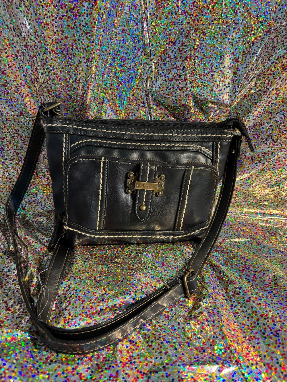 boc Black Crossbody or ShoulderBag with Contrast Stitching